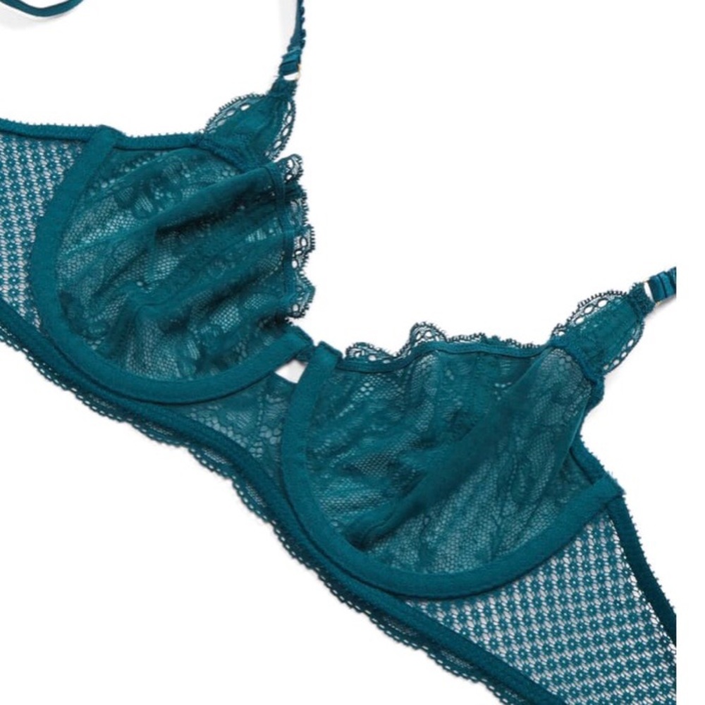 Sam Edelman Deep Teal Underwire Lace Demi Bra 34 D - Picture 4 of 6